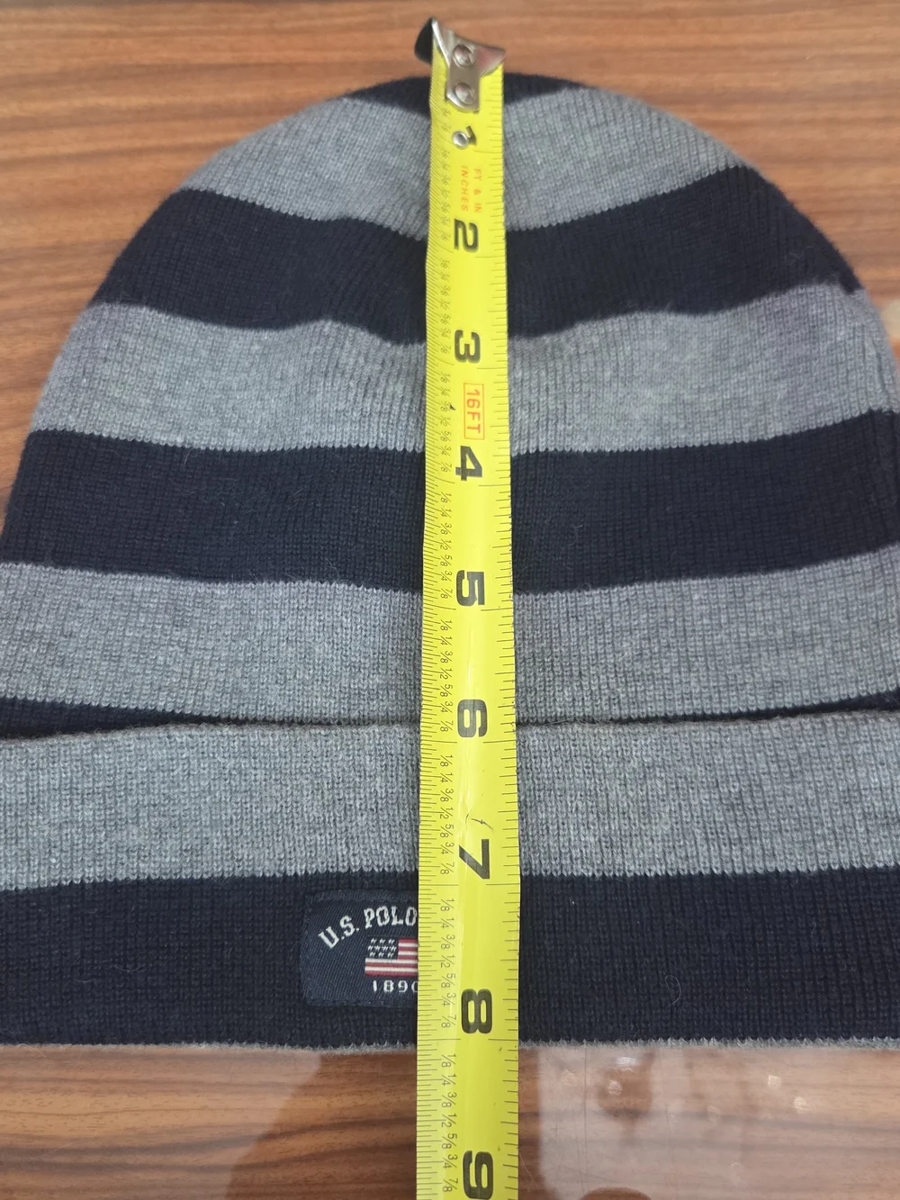 U.S. Polo Assn. Striped Knit Beanie in Navy & Gray